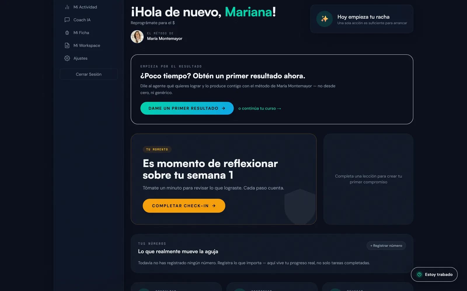 El dashboard del alumno dentro de CursoVivo