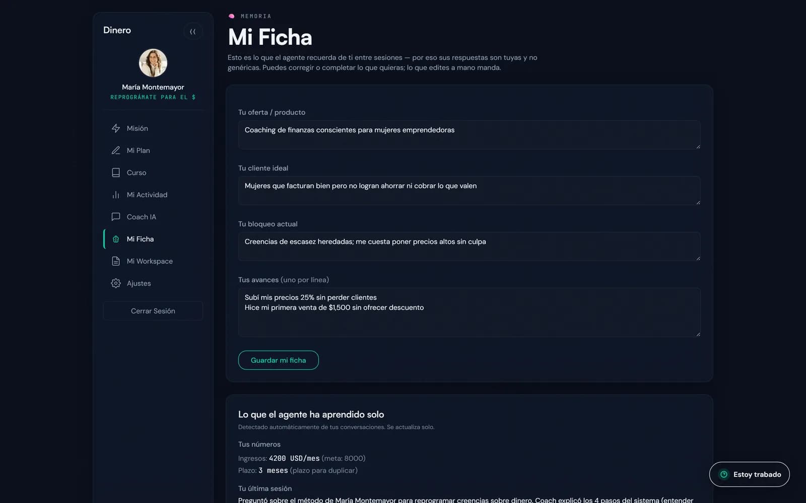Ficha Viva: lo que el agente recuerda del alumno entre sesiones